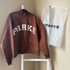 PARKE Mocha Varsity Turtleneck Sweatshirt